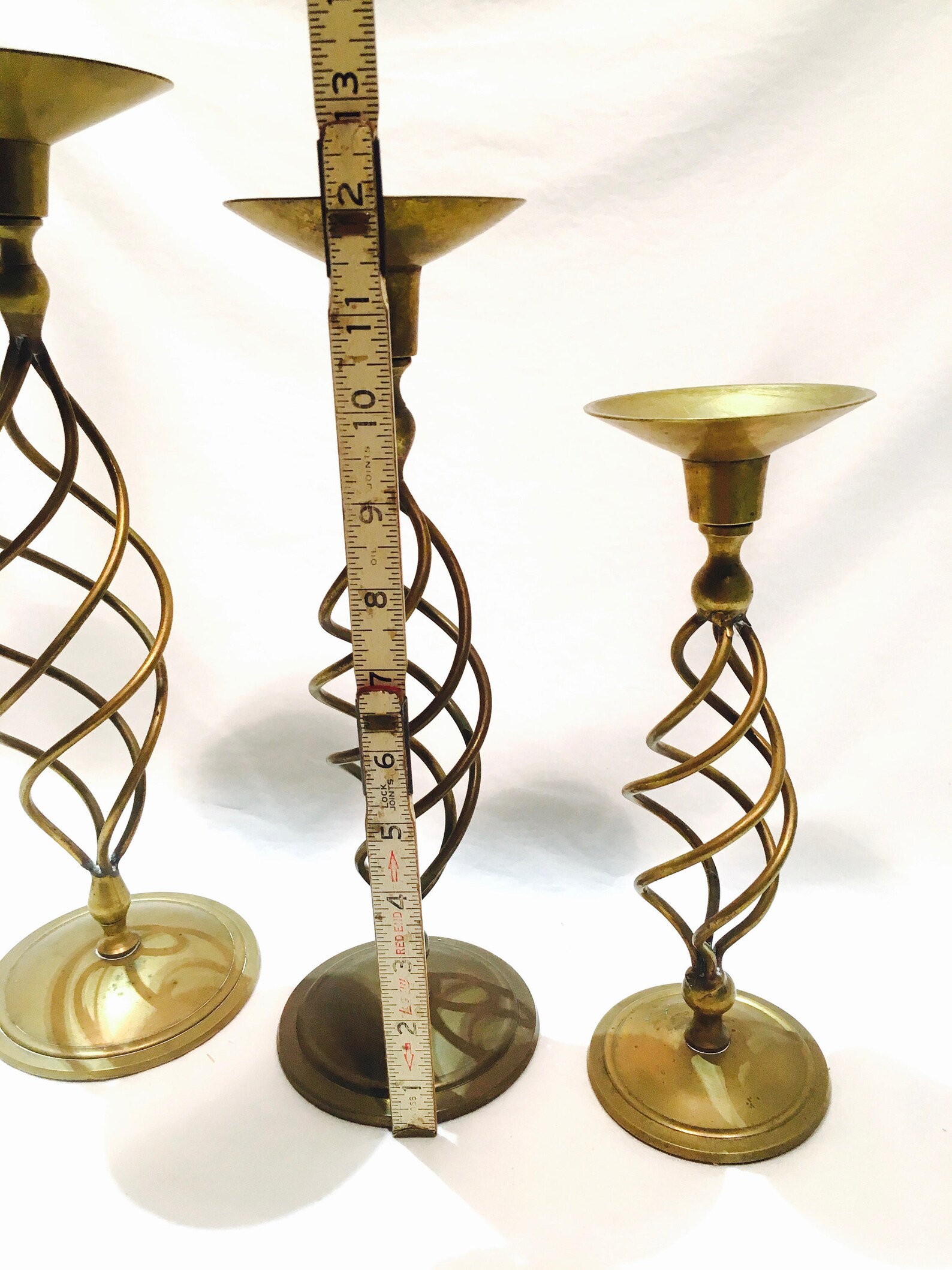 Set of brass spiral candlesticks Spiral candlesticks Barley Etsy