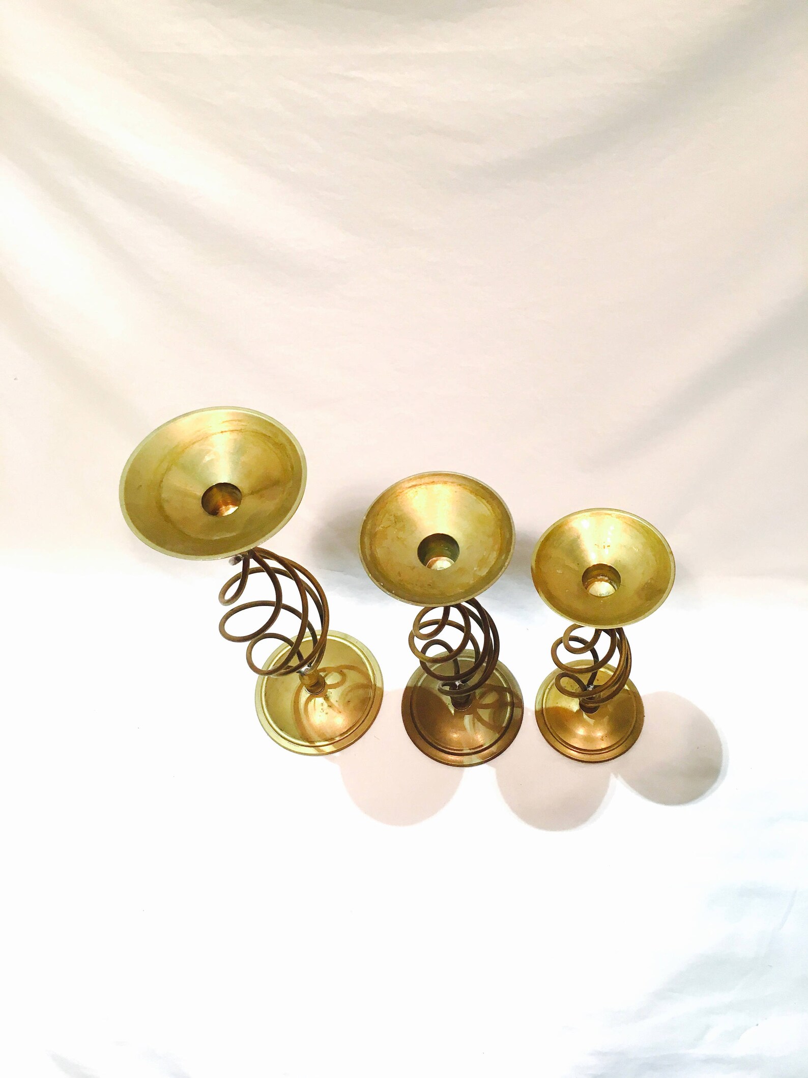 Set of brass spiral candlesticks Spiral candlesticks Barley Etsy