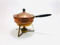 Mid Century Modern Fondue Pot, Fondue, Melting Pot, Wood Handle, Brass and Copper, Chafing Dish, Double Boiler, Table Top Cooking