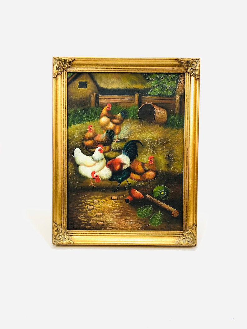 Rooster Chicken Coop Rooster Decor Farm Life Farm Decor Farm Painting Framed Painting Chicken Oil Painting Wall Art