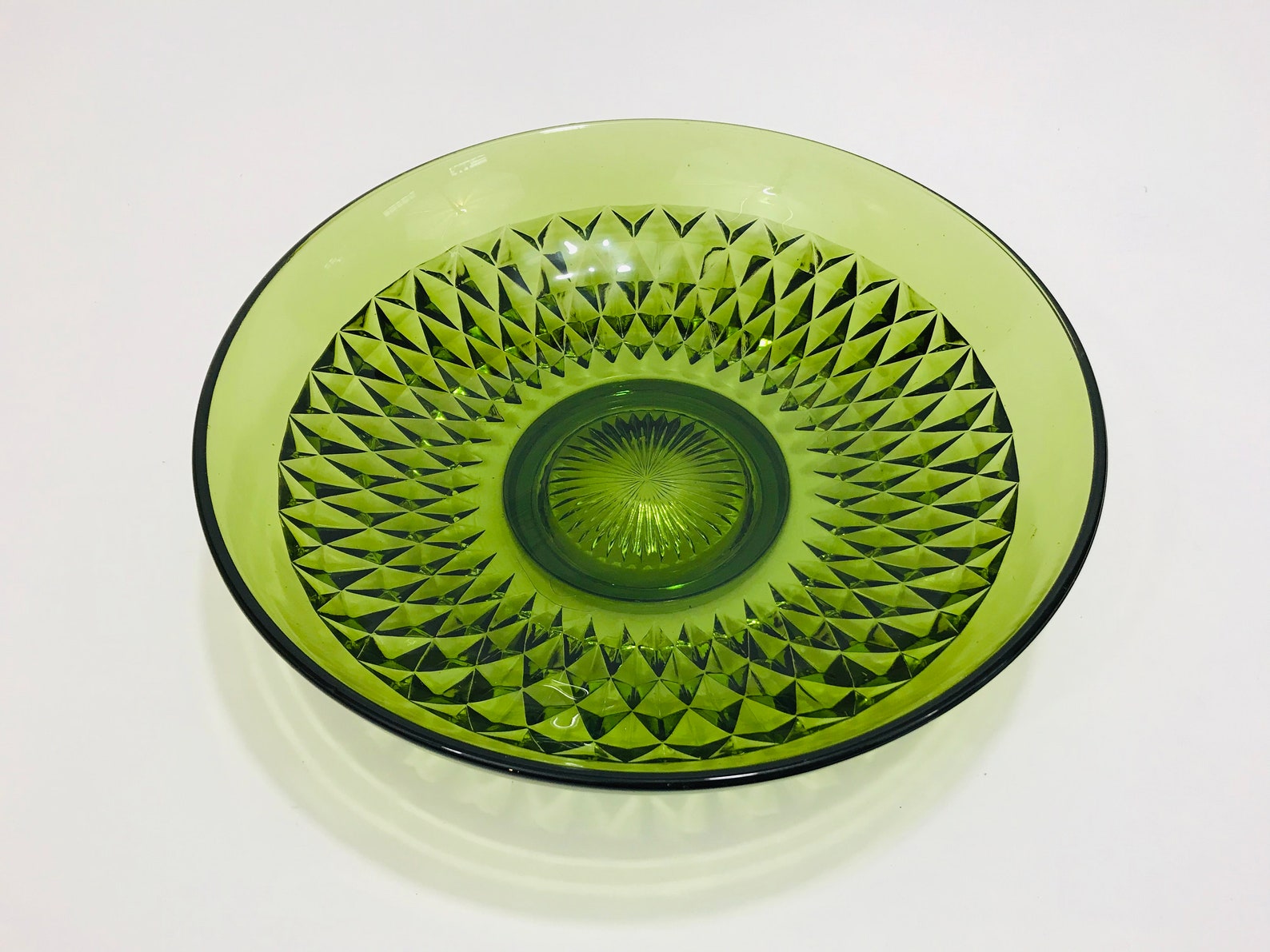 2 Green Glass Serving Bowls Green Glass Diamonds Diamond Etsy