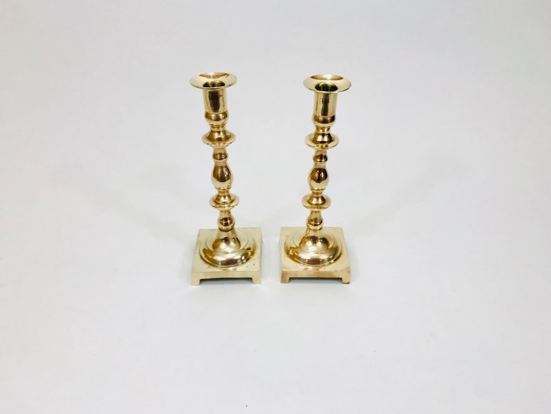 Pair of Large Brass Candlesticks Brass Candlesticks Square Etsy