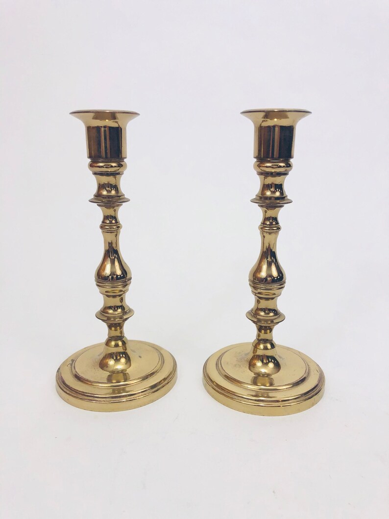 Pair of tall brass candlesticks Heavy brass candlesticks Etsy