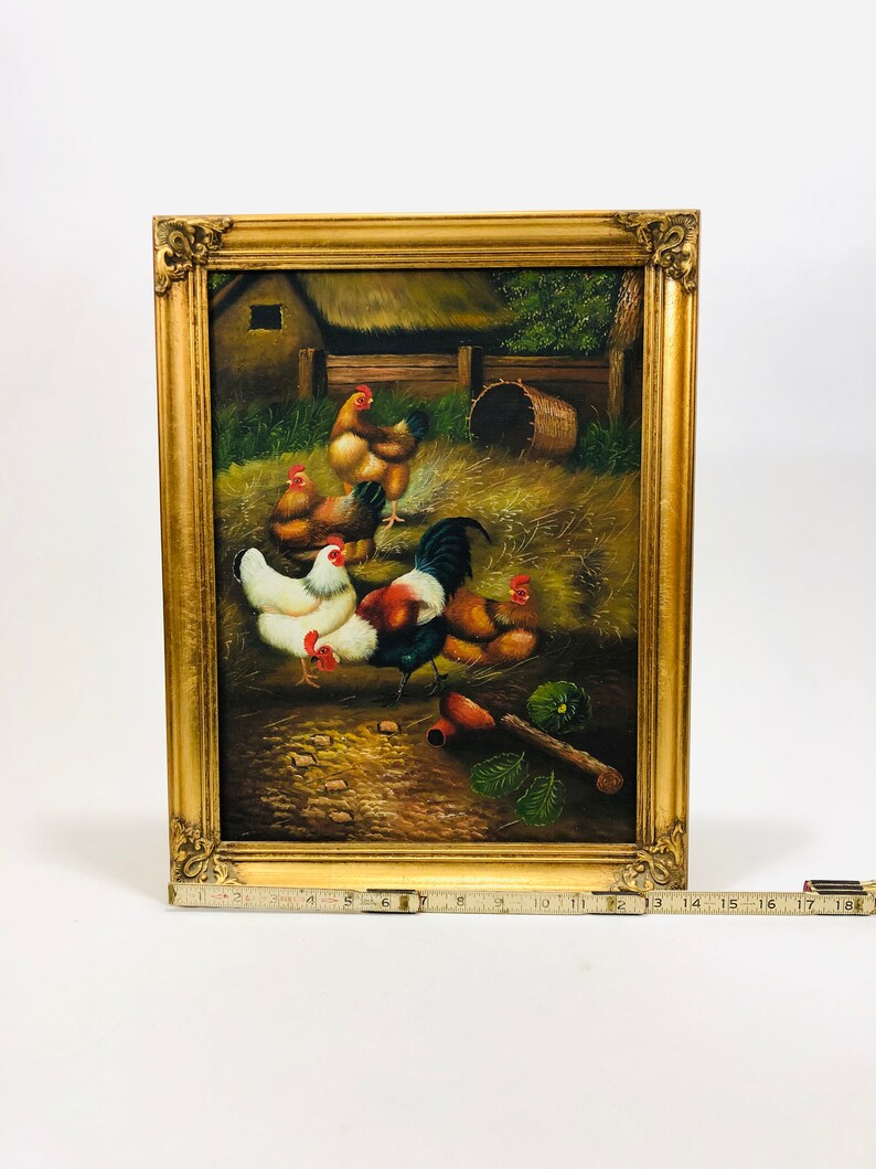 Rooster Chicken Coop Rooster Decor Farm Life Farm Decor Farm Painting Framed Painting Chicken Oil Painting Wall Art
