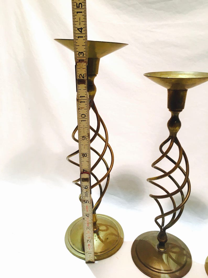 Set of brass spiral candlesticks Spiral candlesticks Barley Etsy