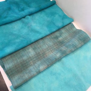 TURQUOISE BLUE group hand dyed and felted wool for rug hooking and other fiber arts projects image 3