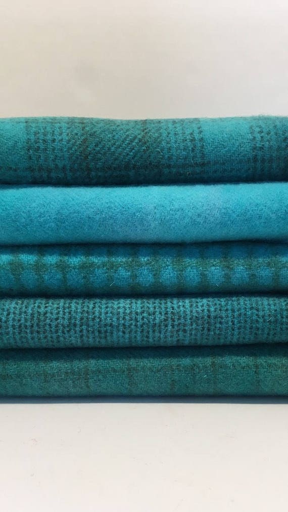 Turquoise Textures Hand Dyed Wool Fabric: Textured, Felted, Rug Hooking Fiber Arts