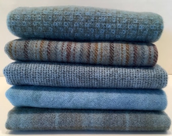 Sky Blue Textures Hand-Dyed Felted Wool Quarter Yard for Rug Hooking