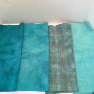 TURQUOISE BLUE group hand dyed and felted wool for rug hooking and other fiber arts projects image 2