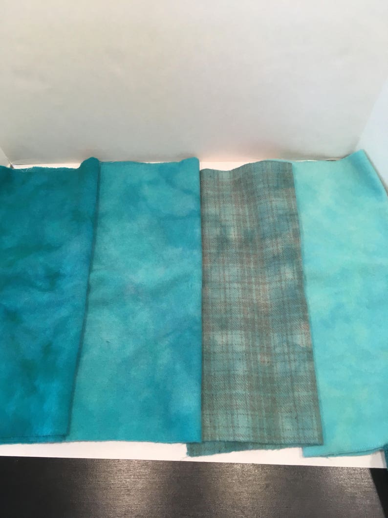 TURQUOISE BLUE group hand dyed and felted wool for rug hooking and other fiber arts projects image 2