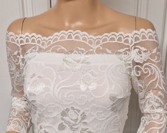Women's Ivory stretch lace off the shoulder cover up in UK sizes 6 to 18