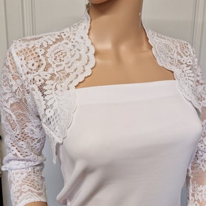 White  corded Lace 3/4 Sleeved Bridal Bolero in sizes UK  8,10,12,14,16 & 18