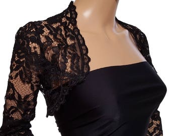 Womens Black lace Bolero Jacket with 3/4 or short sleeves UK