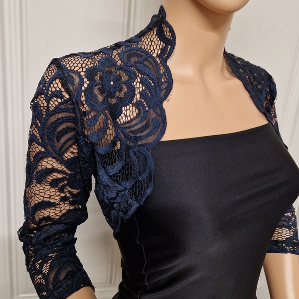 Bolero/giacca in poliestere da donna in due tonalità di nero e blu scuro nelle taglie 8-20 UK