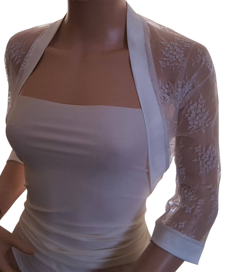 Womens Ivory Lace and satin batwing sleeved Bolero jacket in sizes UK8 to UK20