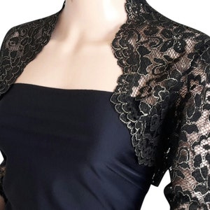 Womens black/gold or black/silver Corded Lace Bolero - Jacket sizes 8 to 18 UK