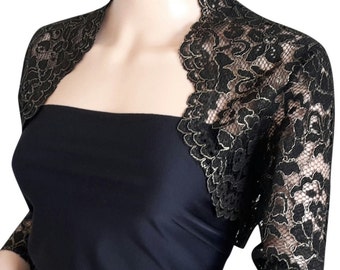 Womens black/gold or black/silver Corded Lace Bolero - Jacket sizes 8 to 18 UK