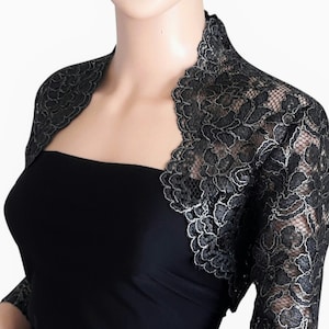 Womens Black/gold or Black/silver Corded Lace Bolero Jacket Sizes 8 to ...