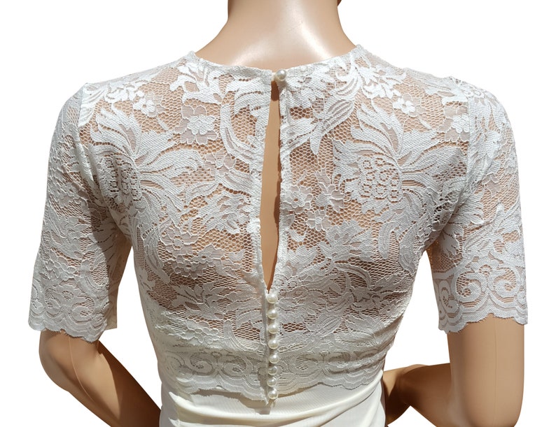 Women's Ivory cropped and stretch lace bolero/jacket and half sleeve in sizes 8 to 18 UK image 3