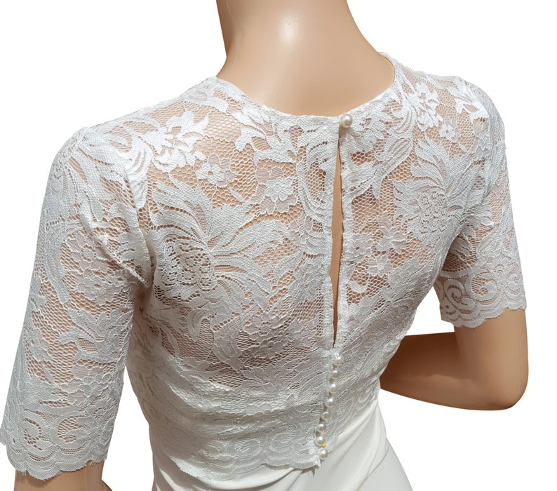 Women's Ivory cropped and stretch lace bolero/jacket and half sleeve in sizes 8 to 18 UK image 4