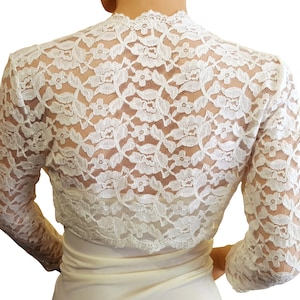 Womens lace bolero Jacket in White , Ivory or black 40% COTTON with 3/4 sleeves Sizes 8 to 20 UK image 2