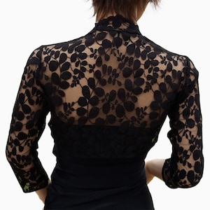 Women's Black leaf design 3/4 sleeved bolero , 68 percent COTTON 32 percent NYLON in sizes 8 to 18 UK zdjęcie 3