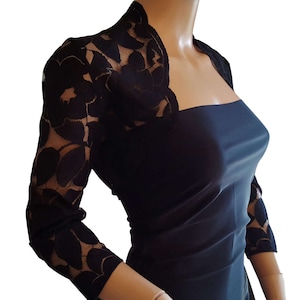 Womens Black  lace Bolero  Jacket COTTON nylon with 3/4 or short sleeves UK sizes 8 to 18