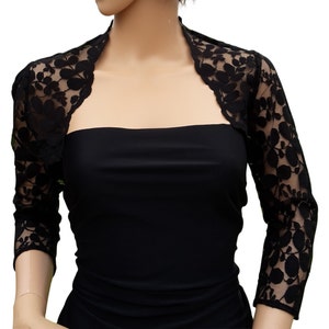 Women's Black leaf design 3/4 sleeved bolero , 68 percent COTTON 32 percent NYLON in sizes 8 to 18 UK image 2