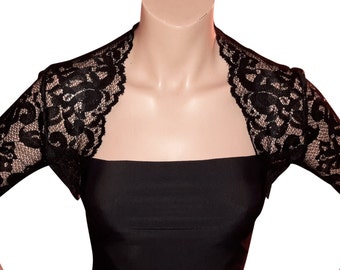 Stretch lace Bolero/ Shrug / jacket in black in Sizes UK 10 to 20