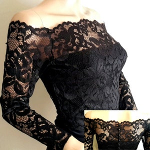 Stretch lace Off the shoulder cover up / Bolero/ Jacket in Black  in sizes  UK 8 to 18