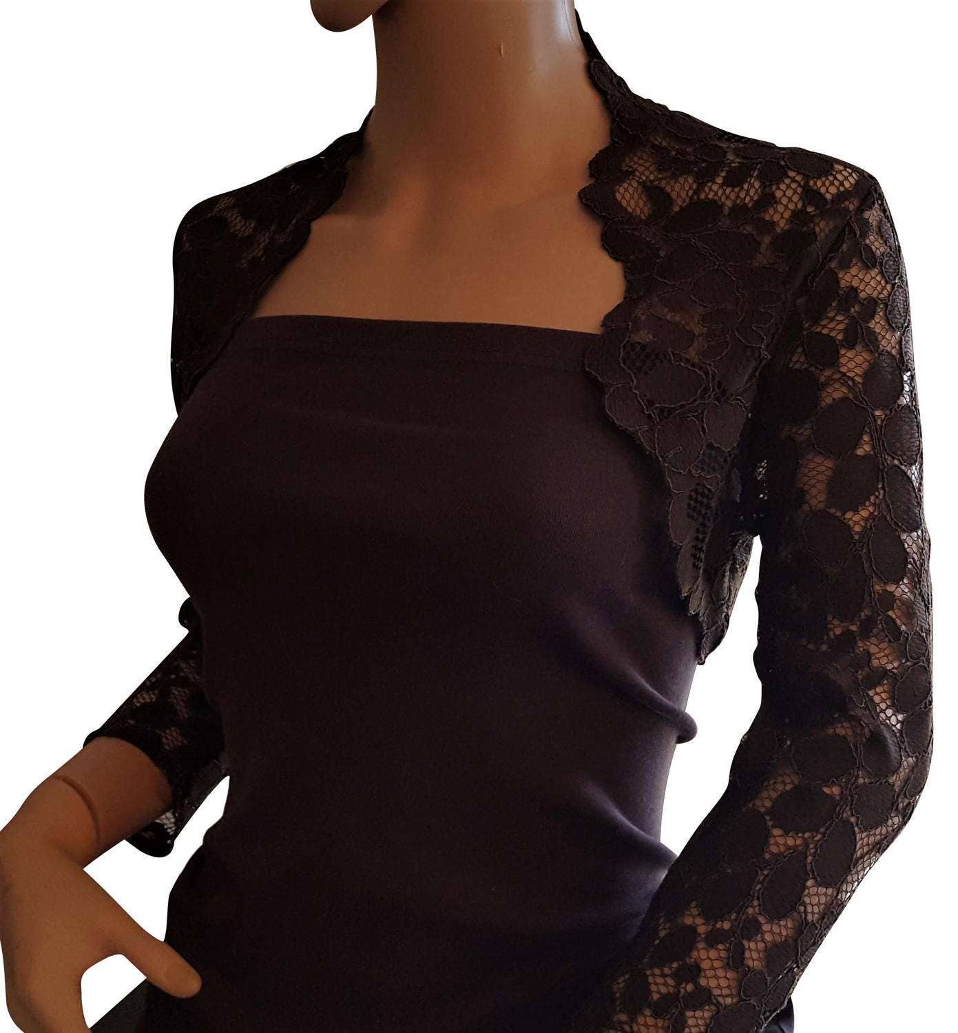 Womens Brown or Beige Lace Bolero with 3/4 sleeves in UK sizes | Etsy