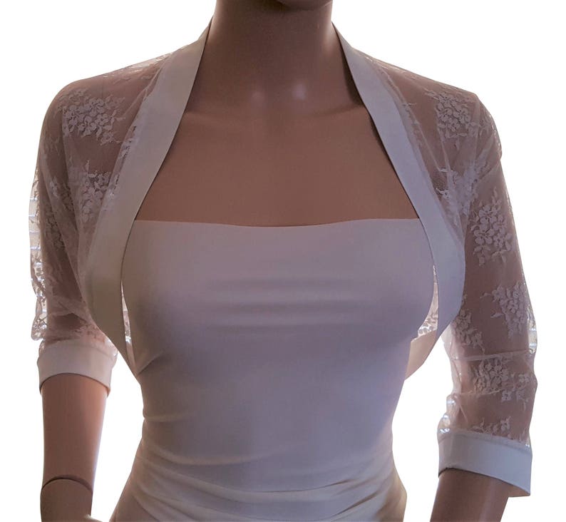 Womens Ivory Lace and satin batwing sleeved Bolero jacket in sizes UK8 to UK20