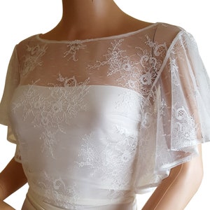 Women's wedding lace bolero in White or Ivory with Flared sleeves in sizes 8 to 20 UK