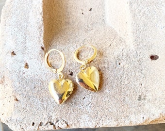 Gold Heart Locket Charm Earrings, Gold Jewelry, Heart Jewelry, Contemporary Jewelry, Minimalist Jewelry, Heart Earrings, Locket Earrings