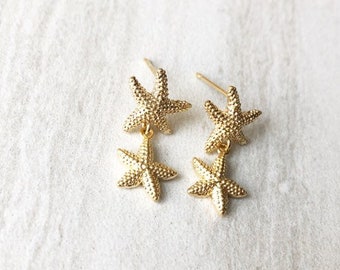 Starfish Gold Textured Drop Earrings, Gold Earrings, Shell Earrings, Vacation Jewelry