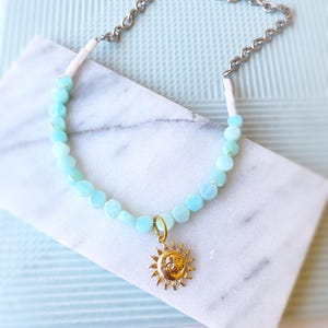 Peruvian Opal & Charm Beaded Gemstone Necklace • Beaded Necklace • Charm Necklace • Gemstone Jewelry