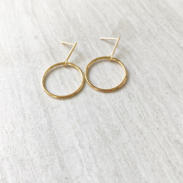 Gold Hoop Drop Earrings, Gold Plated Brass Earrings, Hoop Earrings, Front Facing Hoop Earrings, Stick Earrings, Bar Earrings