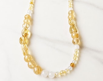 Citrine and Yellow Quartz Long Thick and Thin Beaded Necklace