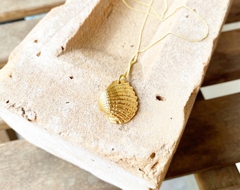 Shell Charm Brass Necklace, Seashell Jewelry, Gold Necklace, Shell Necklace, Short Necklace