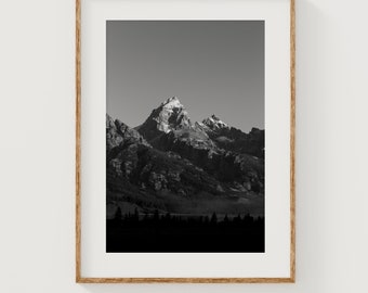 Grand Teton Black & White Photography Print: Rocky Mountain Wall Art