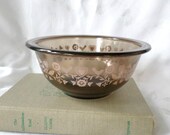 Vintage Pyrex Festive Harvest Mixing Bowl, Pink Birds And Hearts Motif, Brown Glassware, Farmhouse Kitchen, Housewarming Gift