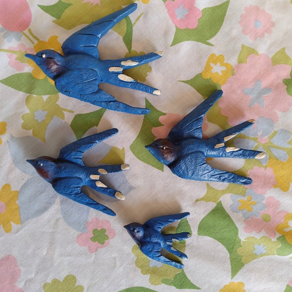 Blue Bird Family Wall Hanging, Vintage Home Decor