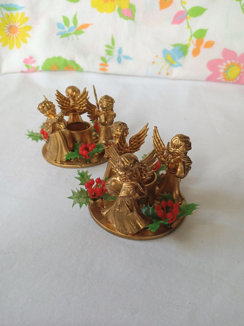 2 Angel Candle Holders Made in Hong Kong Vintage Christmas Etsy