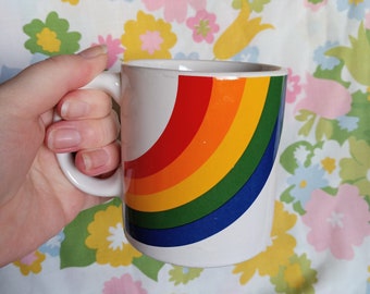 1984 Iconic Rainbow Mug, FTDA Made In Korea, Vintage Home Decor, Kitchen Drinkware