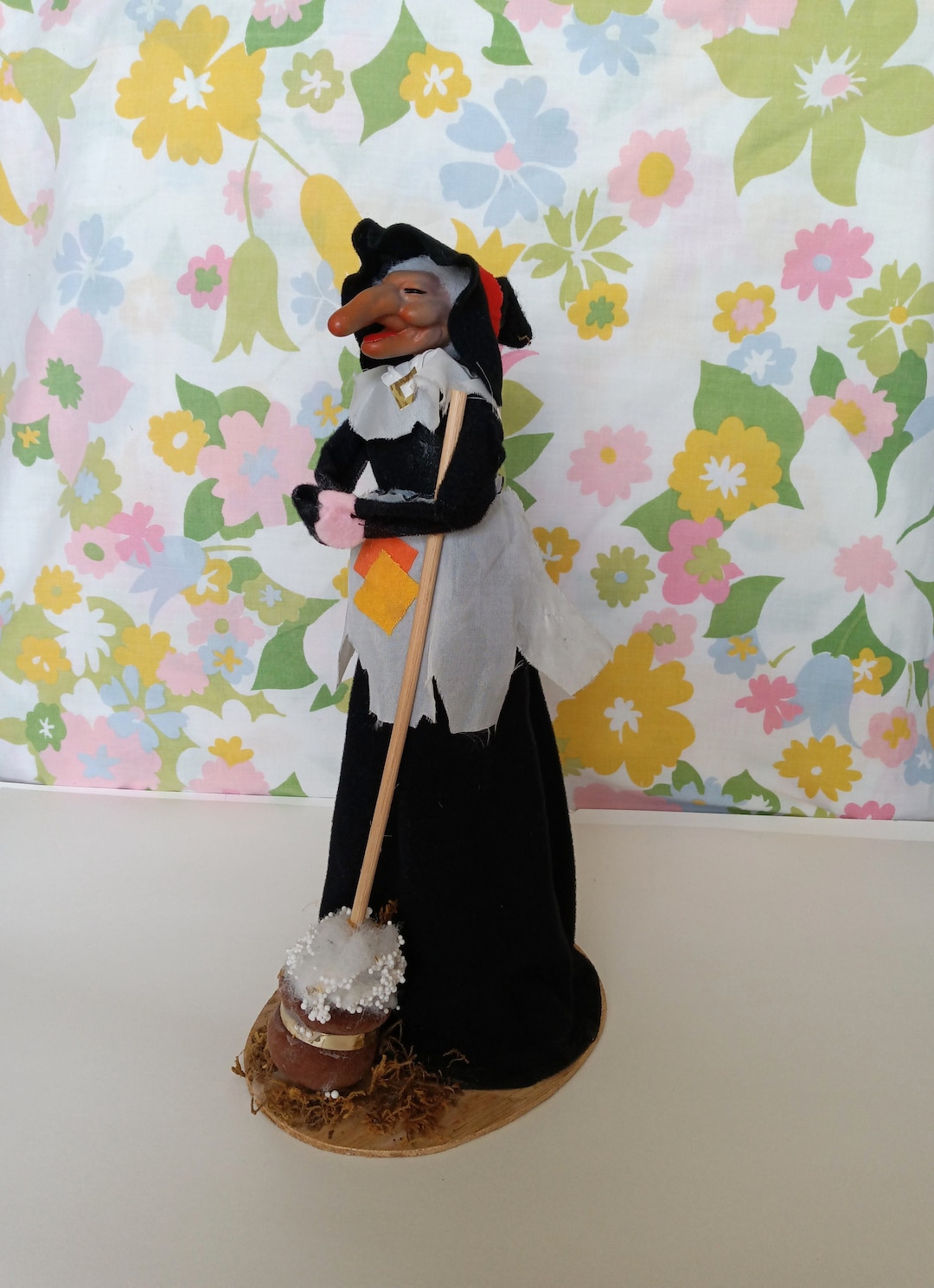 Vintage Kitchen Witch With Cauldron Handmade Good Luck Doll Etsy