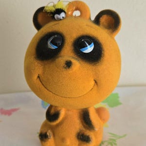 Adorable Flocked Panda Bank With Bee On Head, Kitsch Vintage Collectible
