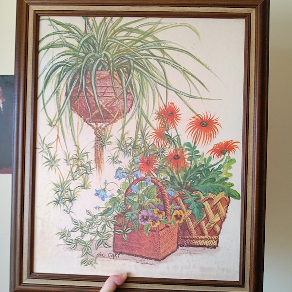 Nel Cary Framed Print Of Plants & Flowers, Signed Artwork, Vintage Home Decor