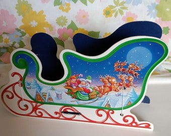 Giftco Santa's Sleigh Card Holder, Made In Thailand, Vintage Christmas Home Decor, Paper Organization, Shelf Sitter, Santa With Reindeer