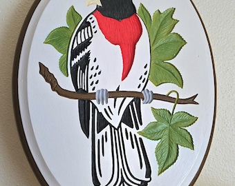 Chalkware Bird Wall Hanging, Rose-Breasted Grosbeak, Vintage Home Decor