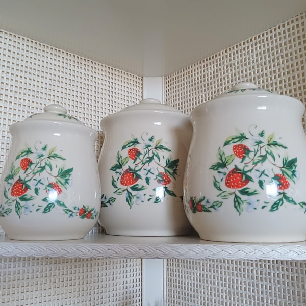 Strawberry Canister Set, Made In Thailand, Vintage Kitchen Decor